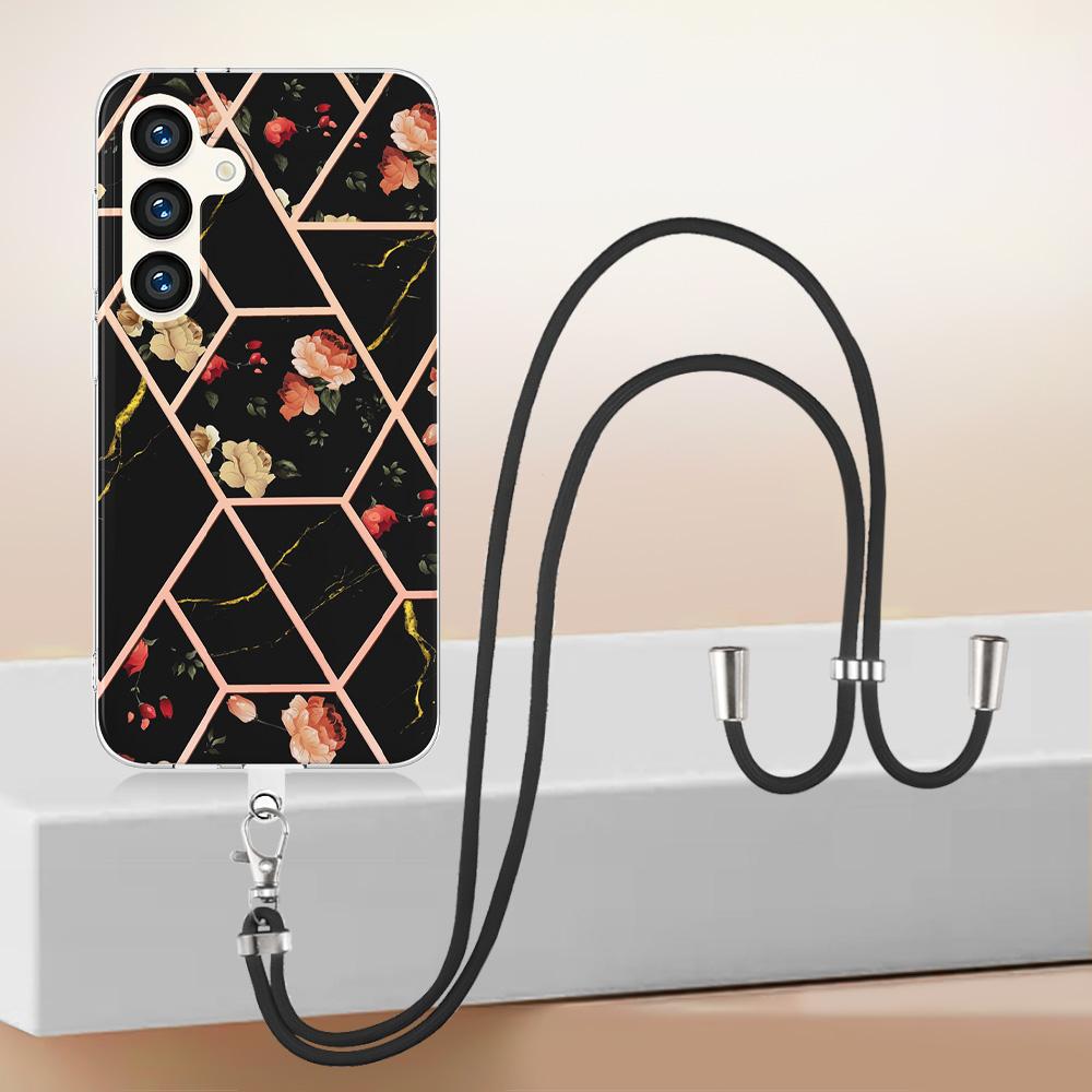 Schwarzes Marmor-Spleißen, abnehmbares Umhängeband mit Schnalle oder Anti-Fall-Ring oder Hülle mit glattem Design für Samsung iPhone, Xiaomi Redmi, Oppo, Nokia Moto …