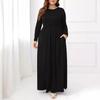 Rochie de damă culoare uni casual cu cravată în talie mânecă lungă gât rotund mărime plus rochie lungă