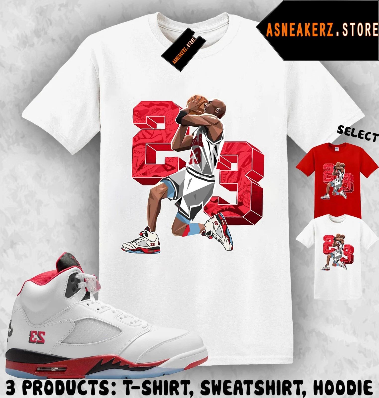 

Shirt To Match AJ 5 OG Fire Red 2025 Sneaker Matching Tee Number 23 MJ T-Shirt 2XL