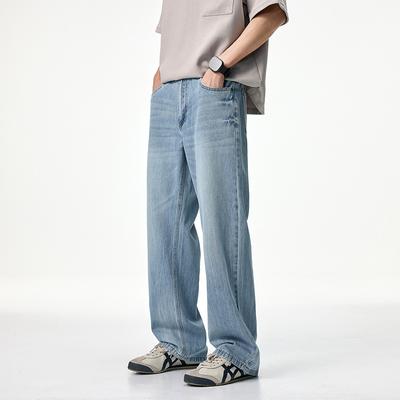 Summer Thin Cotton Jeans Men's High Street Wide-leg Pants Long Trousers