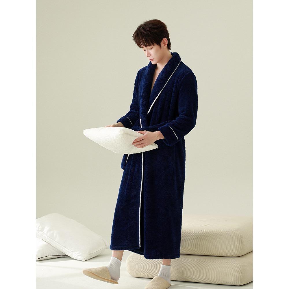 2025 Autumn and Winter Thickened Morning Robe Men's Nightgown Women's Extended Bathrobe Couple Pajamas