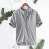 Stand Collar Short Sleeve Men Shirt Buttons Half Placket Anti-pilling Summer Casual Solid Color Thin Shirt Daily Garment