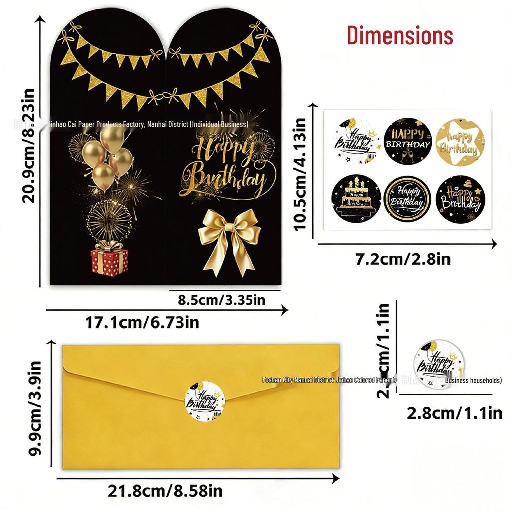New Black Gold Series Birthday Card: High-End Foldable Handwritten Greeting for Gifts