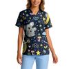 Women's Stretch Quick-Dry V-Neck Short Sleeve Workwear Top with Animal Print & Pockets