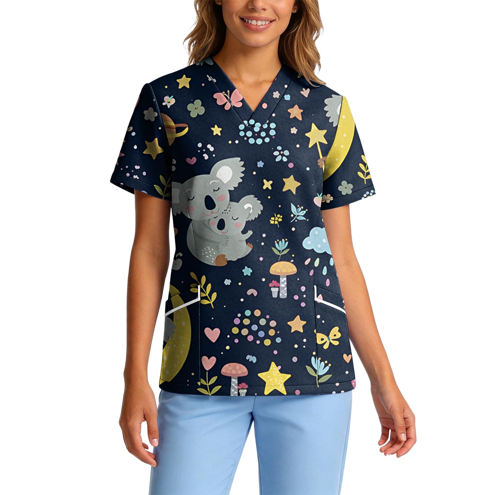 

Women s Stretch Quick-Dry V-Neck Short Sleeve Workwear Top with Animal Print & Pockets L чёрный