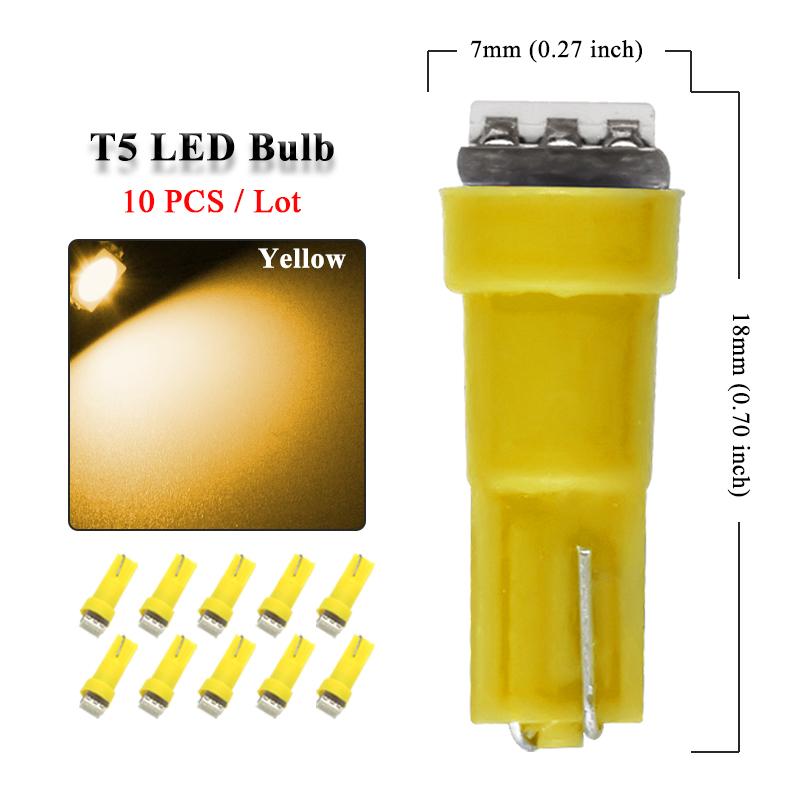 10 PCS T5 74 LED Bulbs 12V 5050 1-SMD 7000K White Car Interior Maps Dashboard Instrument Panel Gauge Cluster Indicator Lights