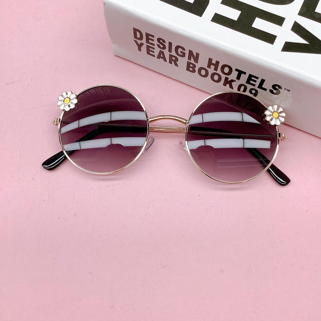 2025 New children's sunglasses round frame flower baby travel sun-shading concave shape wear photo sunglasses fashion