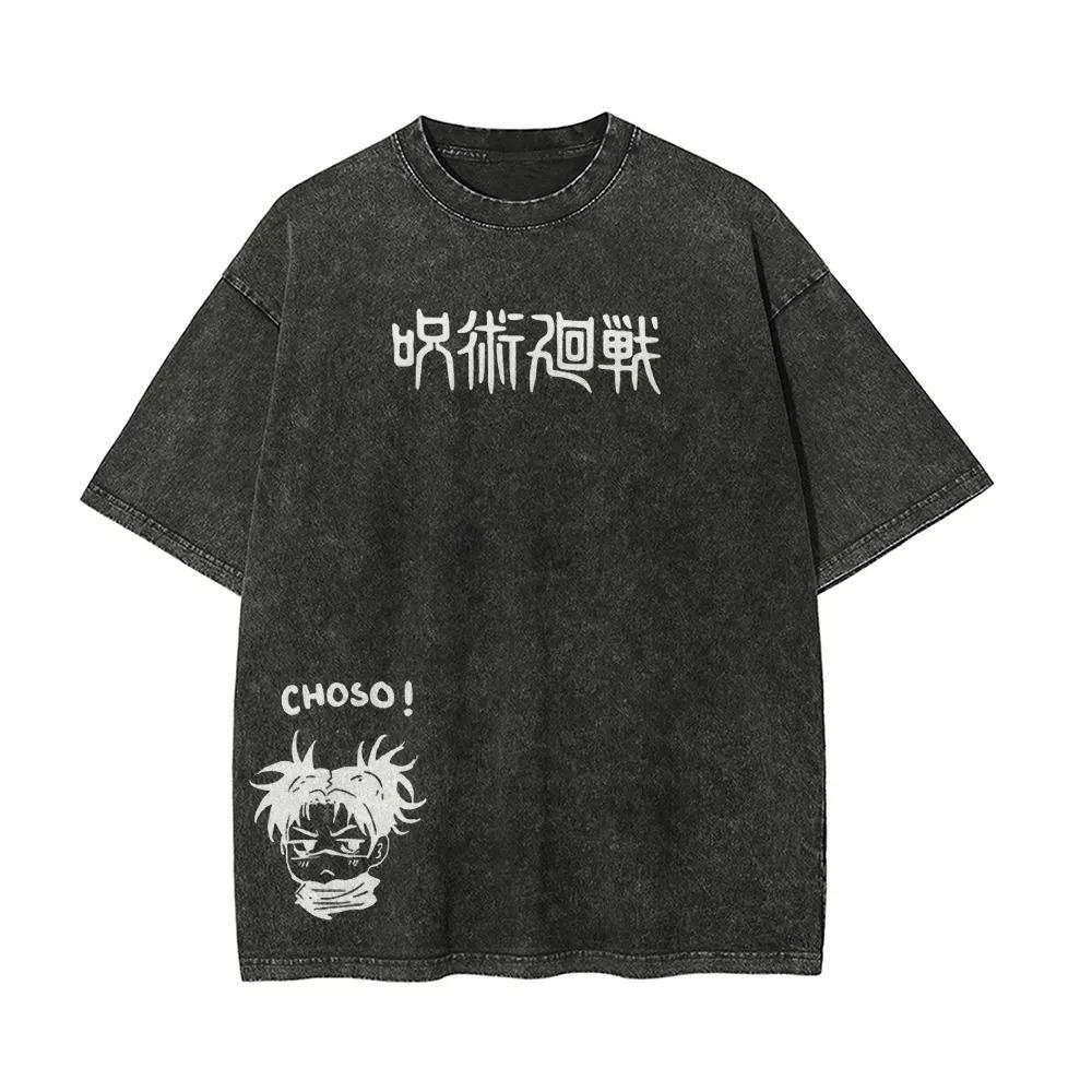 Tričko Choso Jujutsu Kaisen Pánské Kyselý Wash Oversized Manipulace s krví Anime Streetwear Klan Kamo Vintage Bootleg Tričko