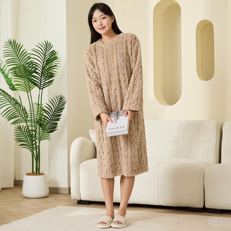 Coral Fleece Sleep Gown For Women With Thick Warmth For Winter Home Comfort