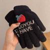 Korean Student Strawberry Gloves Thickened Writing Touch Screen Gloves Writing Bike Warmth Thickened Five Finger Gloves