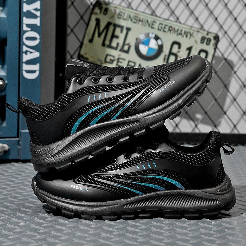 

Autumn men s shoes leather waterproof and non-slip sneakers men s new black casual shoes men s trendy running ultra-light shoes 44