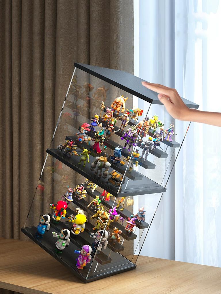 3/5 Layers Acrylic Display Case With LED Light Figurines Toy Blind Box Organizer Dust Proof Dolls Action Figure Display