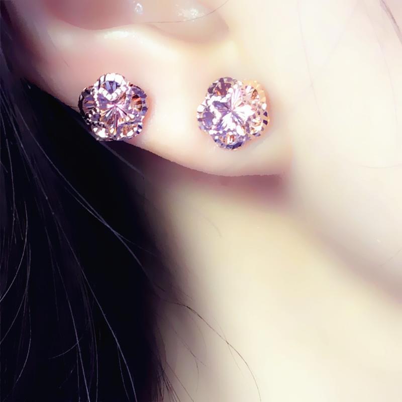 Purple Gold Hollow Flower Stud Earrings Women'S Simple Light Luxury Color Gold Plated Rose Gold Stud Earrings
