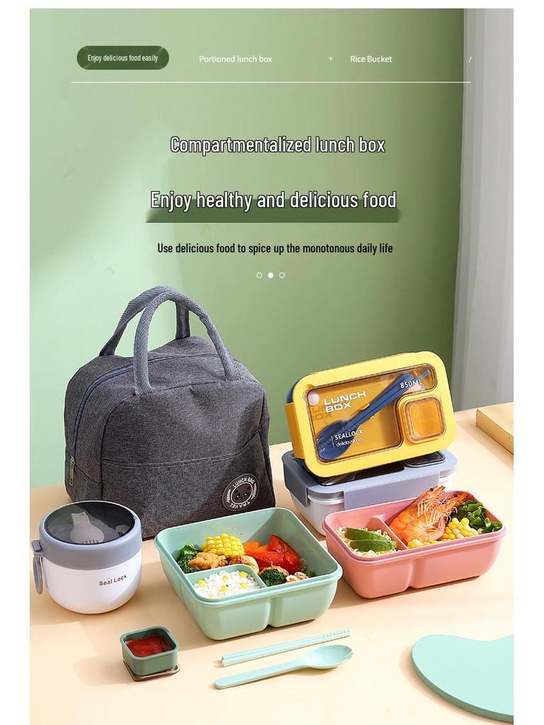 Compact Microwaveable Lunch Box with Compartments for Students & Office Workers