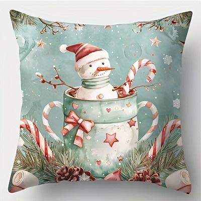 Home Decor Christmas Winter Forest & Snow Creatures Pattern Cushion Cover Suitable For Sofa Bedroom Car Pillow Cover