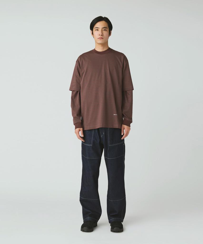 Snow Peak Organic Cotton Mercerized Border Short Size M T-Shirt TS-25AU013, Sleeve, Men's/Women's, Brown,