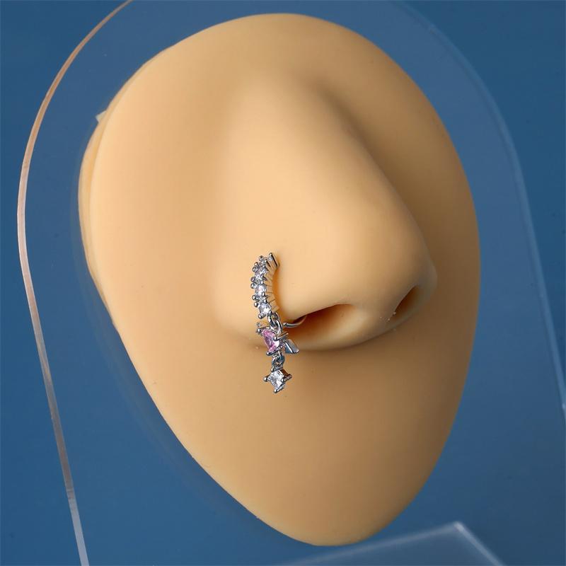1Pc Inlaid With Stone Nose Ring Adjustable Piercing Nose Ring Cartilage Ring Jewelry