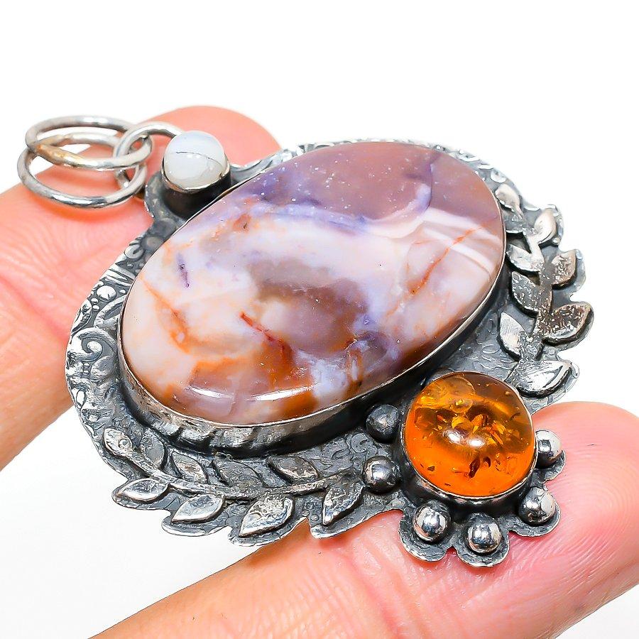 

Подвеска из натурального камня Тиффани, янтаря, стерлингового серебра 925 пробы, 2,36 дюйма, N4k71