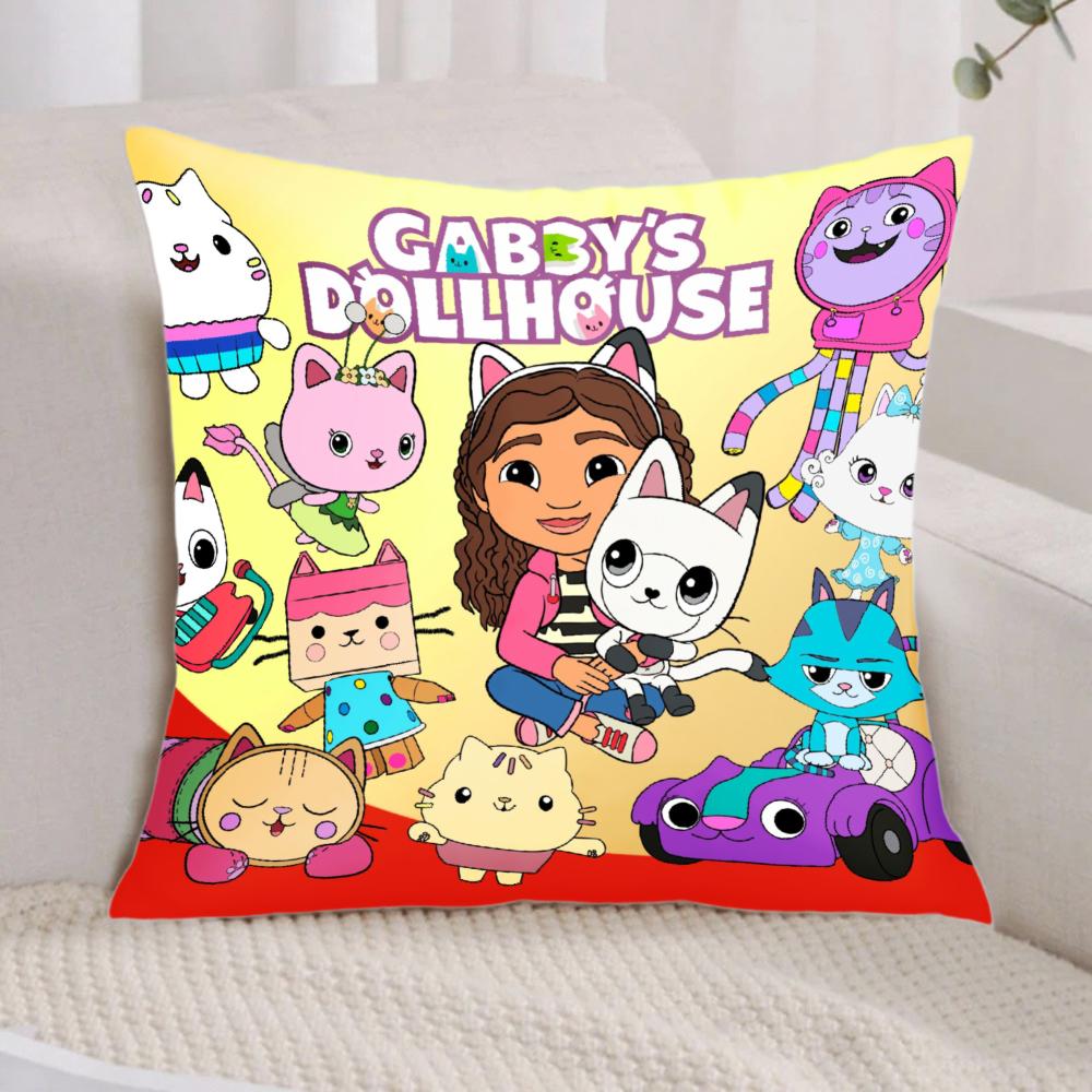Cartoon Anime Gabby Dollhouse Short Plush Cushion Cover Pillow Case Double-Sided Printing Zipper Closure Sofa Party Home Decor