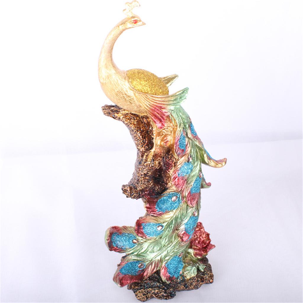 Buy Golden Silver Peacock Peafowl Sculpture Resin Figurine Statue Home