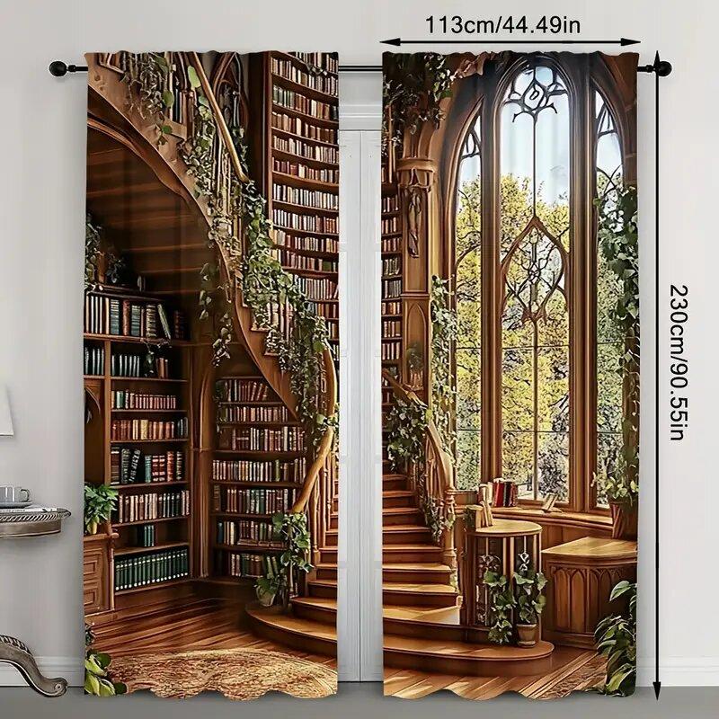 Cortinas impresas de la Biblioteca del Bosque, adecuadas para dormitorios y salas de estar, decoración del hogar, decoración familiar, Navidad