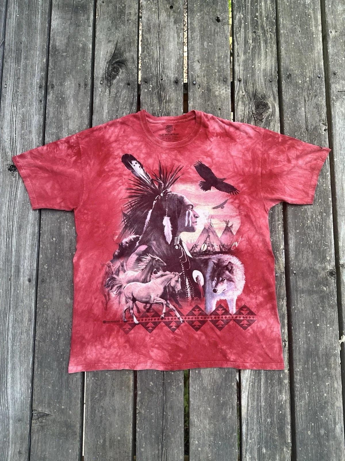 The Mountain Native American T Shirt Men’s XL Wolf Horse Nature Red L