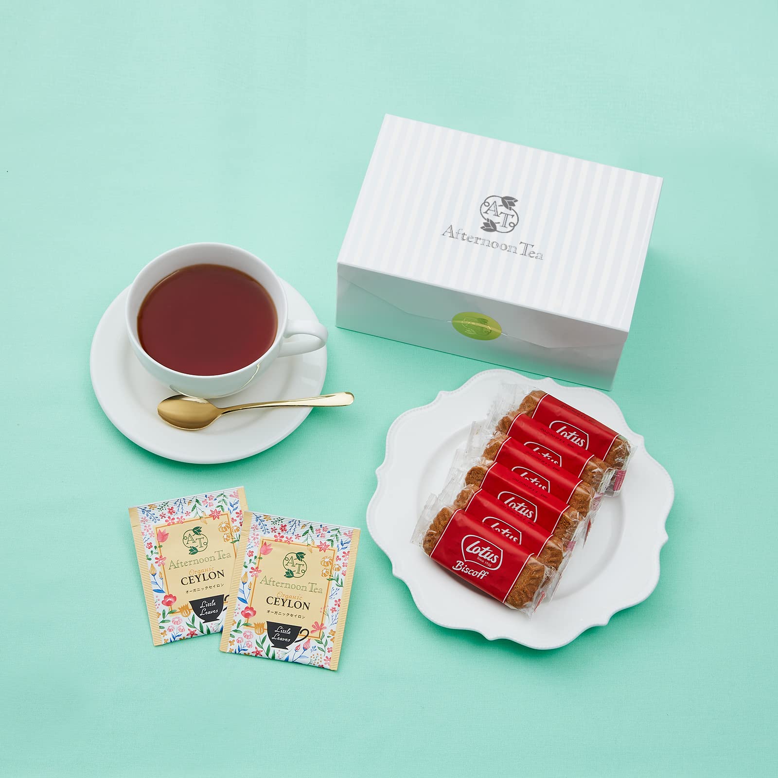 

Little Leaves Afternoon Tea Tea Bag Gift: Ceylon Tea & Lotus Original Caramel Biscuits