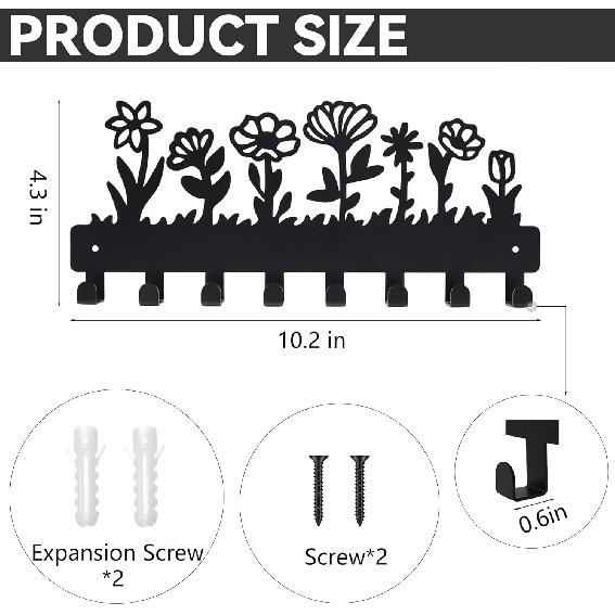 Decorative Key Holder for Wall Mounted with 8 Hooks, Cute Flower Key Rack Organizer for Entryway, Hallway, Office, Wall Mount Hanger for Keys with