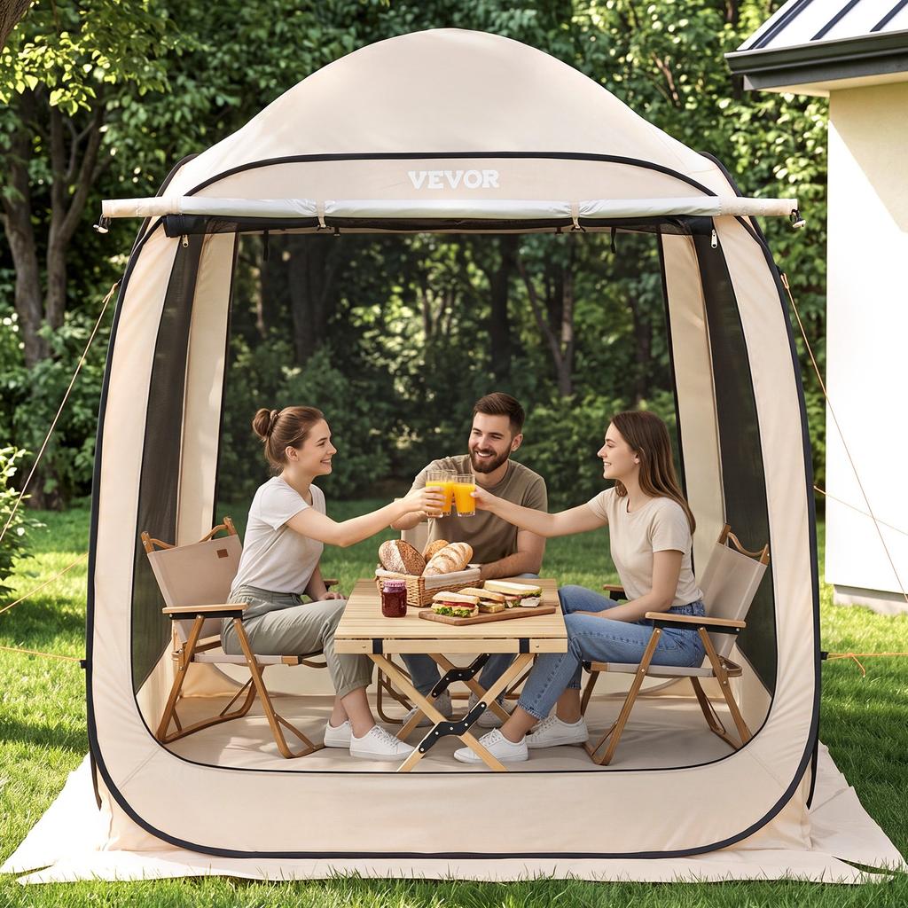 VEVOR Screen House Tent, 1825 x 1825 x 2200 mm, 4-6 Person Pop Up Screen Tent with Extended Awning, Portable Screened in Canopy with Carry Bag