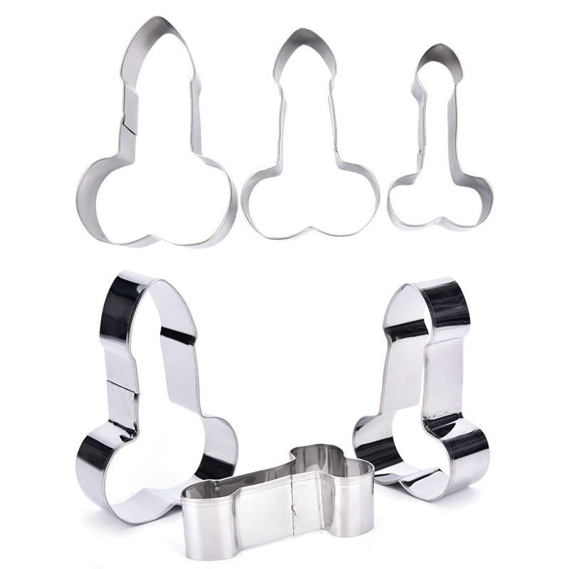 3 buc din oțel inoxidabil Willy Penis tăietor de prăjituri pentru coacere biscuiți pentru fondant