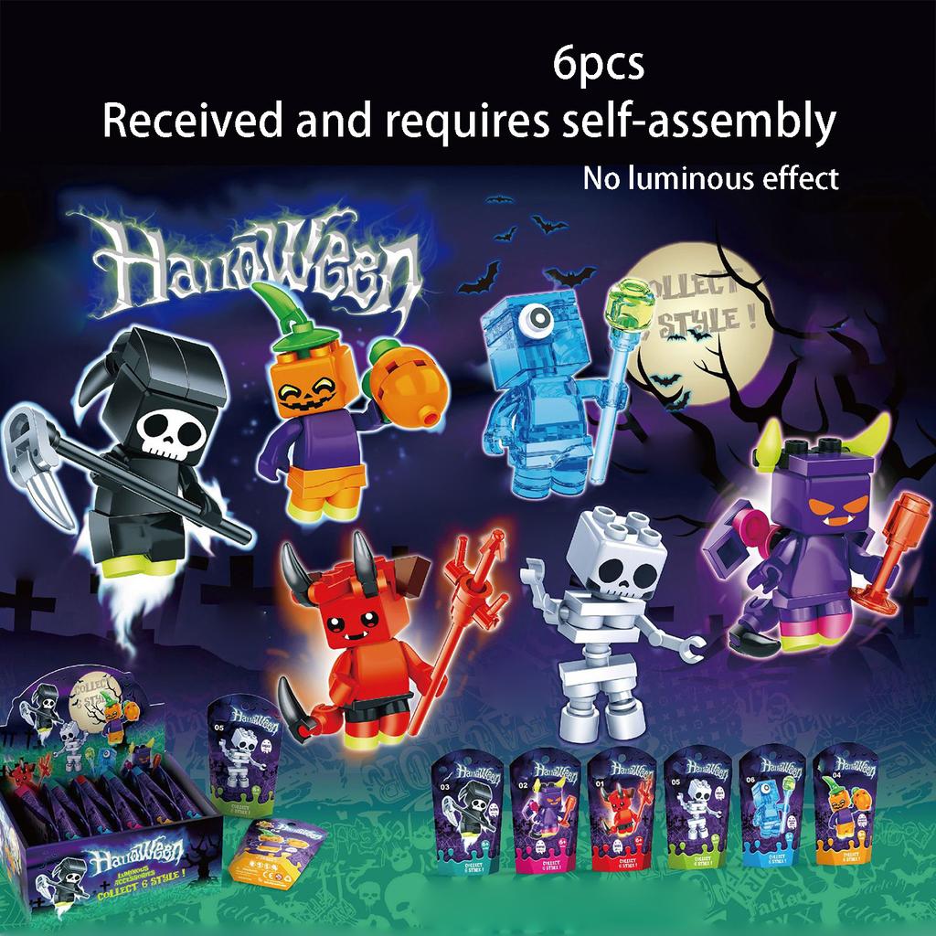 Halloween Small Particle Building Blocks Cross Border Pumpkin Lantern Elf Skeleton Boy Toy Children'S Gift Night Light