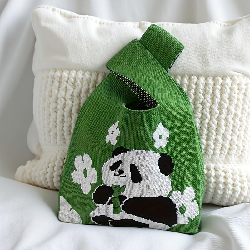 UNTIOR Bolsa de Tricô Fofa de Panda Bolsa Mini Estilosa de Primavera Bolsa Tote Reutilizável Casual de Pulso para Estudante Adequada para Uso Diário ao Ar Livre