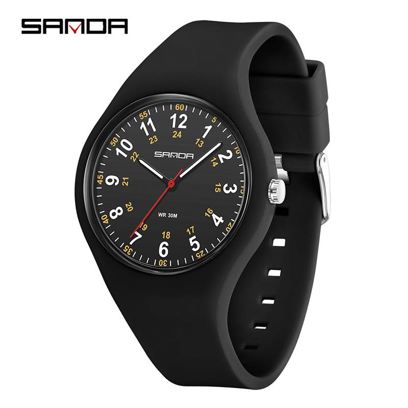 SANDA Minimalist Fashionable Student Sports Waterproof Silicone Quartz Watch Boy Girl Casual Clock Children Gifts