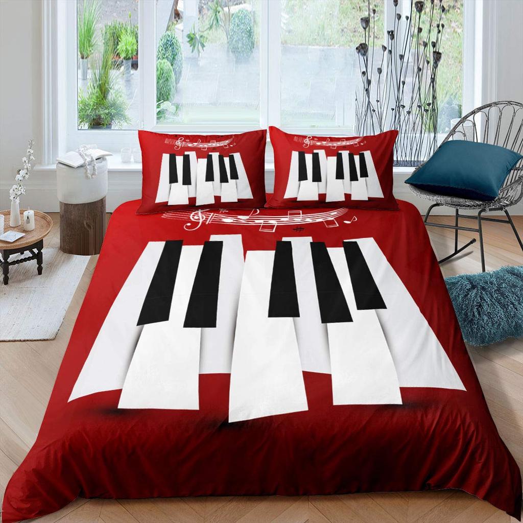Vzor klavíru Povlak na přikrývku Klasická hudba Tematická 2/3dílná ložní souprava Hudební vzor Geometrický pruh Královský povlak na přikrývku