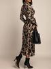 2026 Autumn/Winter Leopard Print Tie-up Midi Dress: Women's Slim Fit, Long Sleeve Fashionable Style
