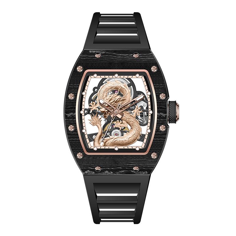 Dragon Casual hodinky Elegantní automatické mechanické hodinky Krystalový ciferník s povrchovou úpravou Matador Cyberpunk Nerezová ocel Sběratelská edice