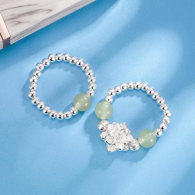 Damen Imitation Hetian Jade Lotus Ring – Elegantes Perlendesign für den Zeigefinger, Modisch und Vielseitig.