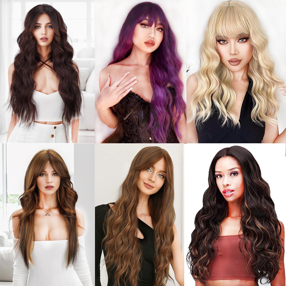 MISSQUEEN Περούκες με κτυπήματα Συνθετική Περούκα Μακρύ Φυσικό Κύμα Σκούρα Μωβ Γυναικείες Καθημερινές Περούκες Cosplay