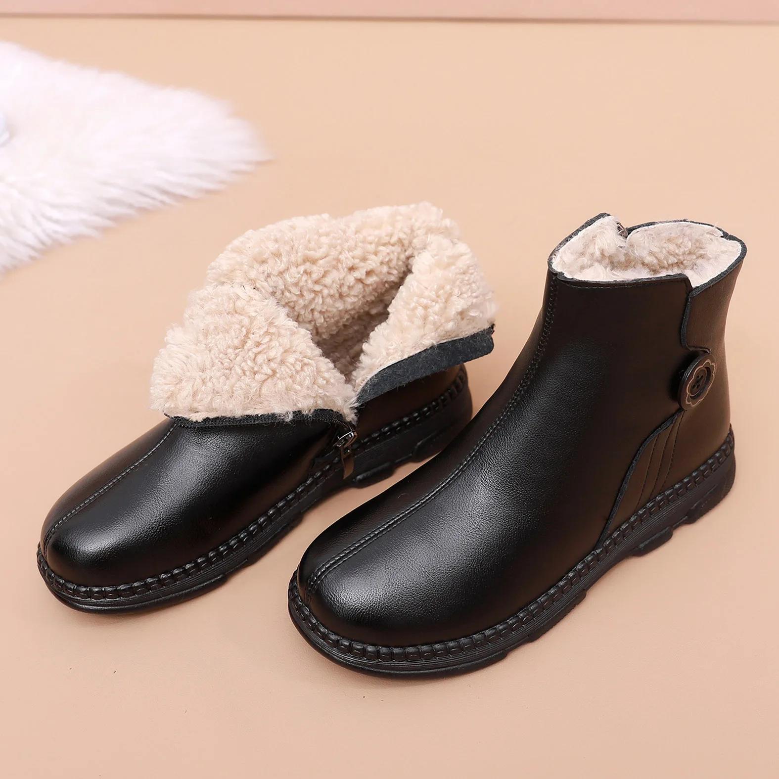 

Модные новые ботинки из натуральной кожи, женские теплые ботинки, женская обувь на молнии, ботильоны на плоской подошве, повседневные ботинки Botas Mujer, зимние женские ботинки 41 чёрный