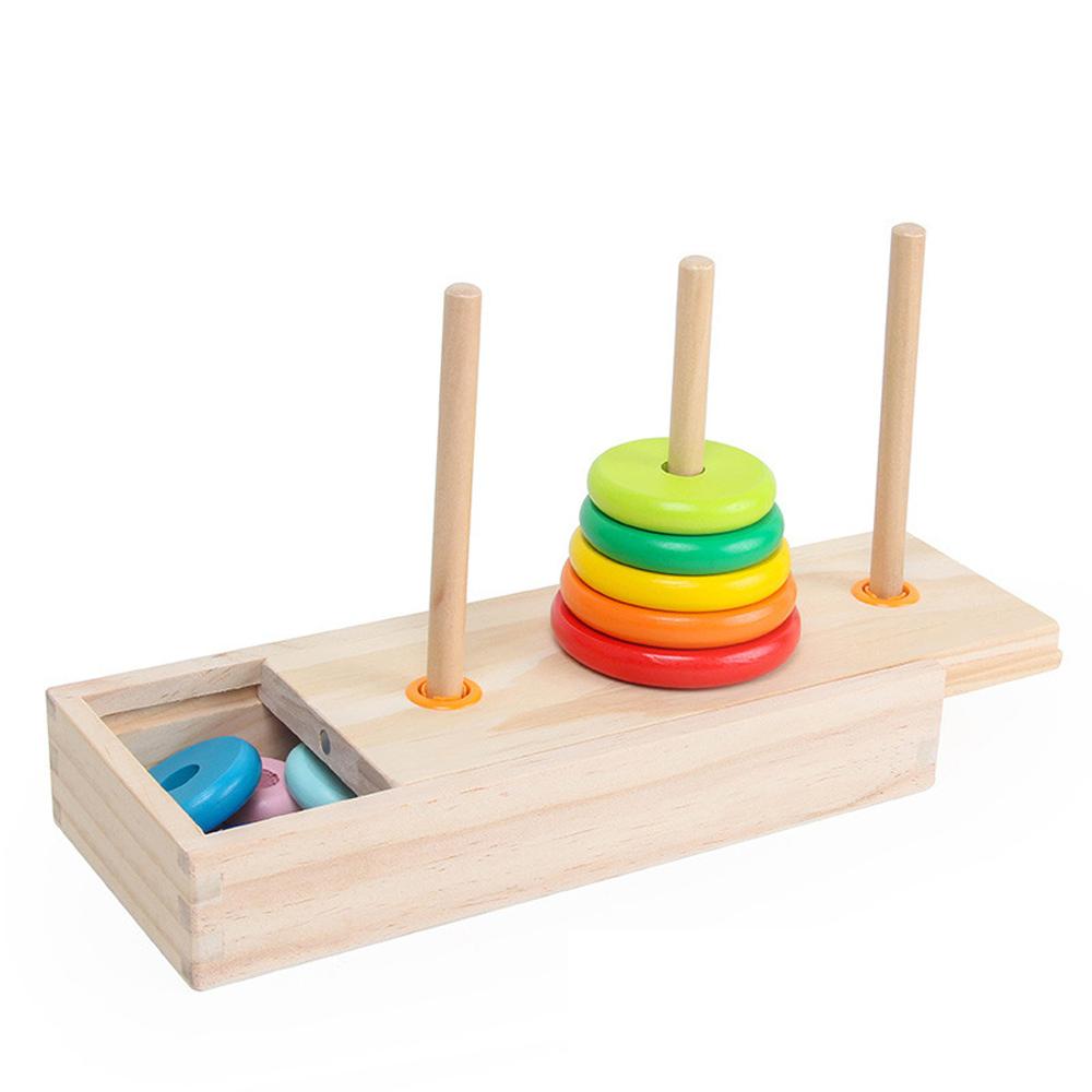 Classic Wooden Puzzle Stack Tower 10 Rings Mathematical Toy Educational Toys  Early Education