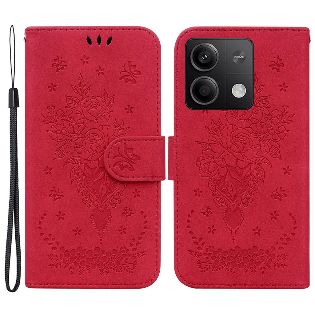 For Xiaomi Redmi Note 13 5G/13 5G (China) Case Rose Butterfly Imprinted Card Holder Phone Cover