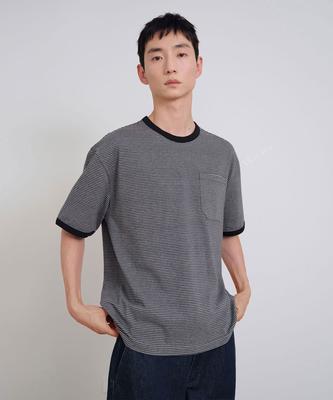SIECLE Striped Ringer T-Shirt (Charcoal Gray)
