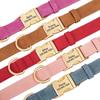 Custom Dog Collar PU Leather Dogs Collars Personalized Pet Necklace Adjustable for Small Medium Large Dogs Bulldog Pug Pink