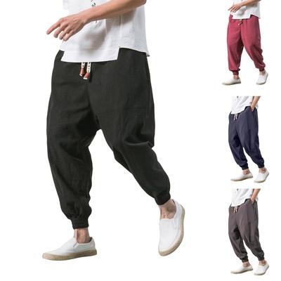 Herren Baumwoll- und Leinen Freizeithose, Harunhose, Übergroße Lockere Hose