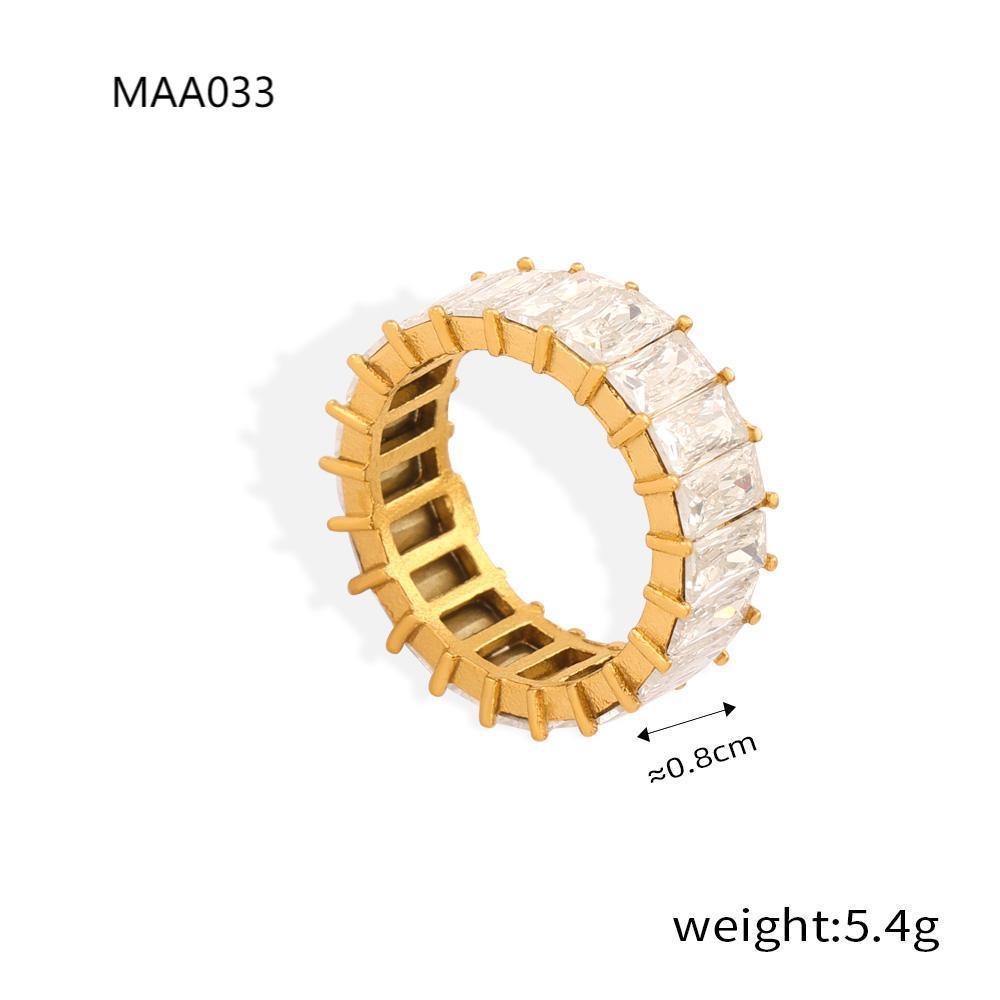 European & American Luxury Full Diamond Women s Hip Hop Style Gold Plated Titanium Steel Ring Size 8