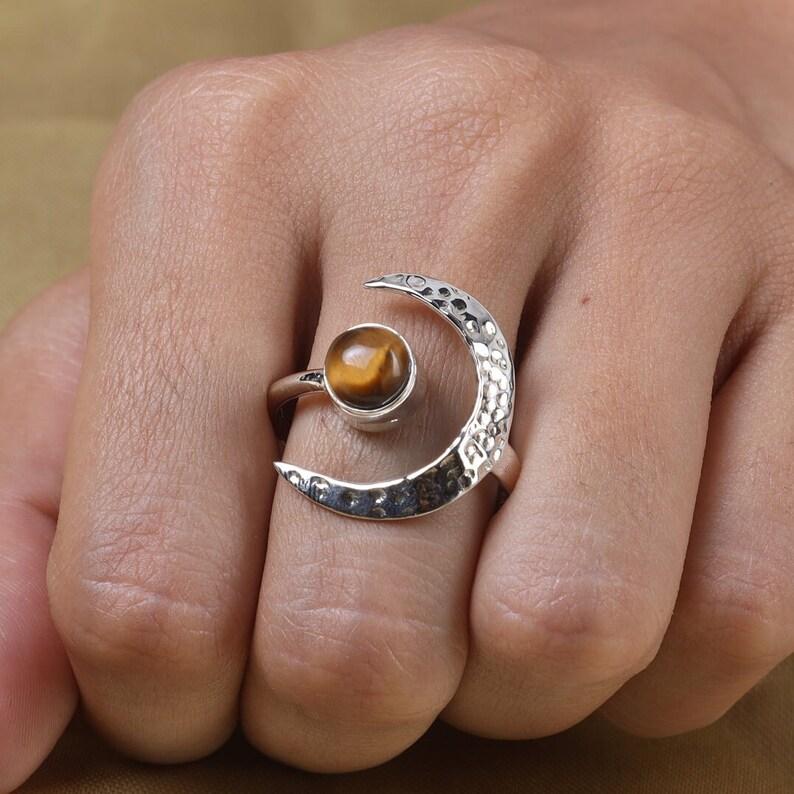 

Кольцо с круглым драгоценным камнем «Тигр», Кольцо из серебра 925 пробы, Дизайнерское кольцо, Кольцо ручной работы, Заявление, Модные украшения, Кольцо с Луной 10