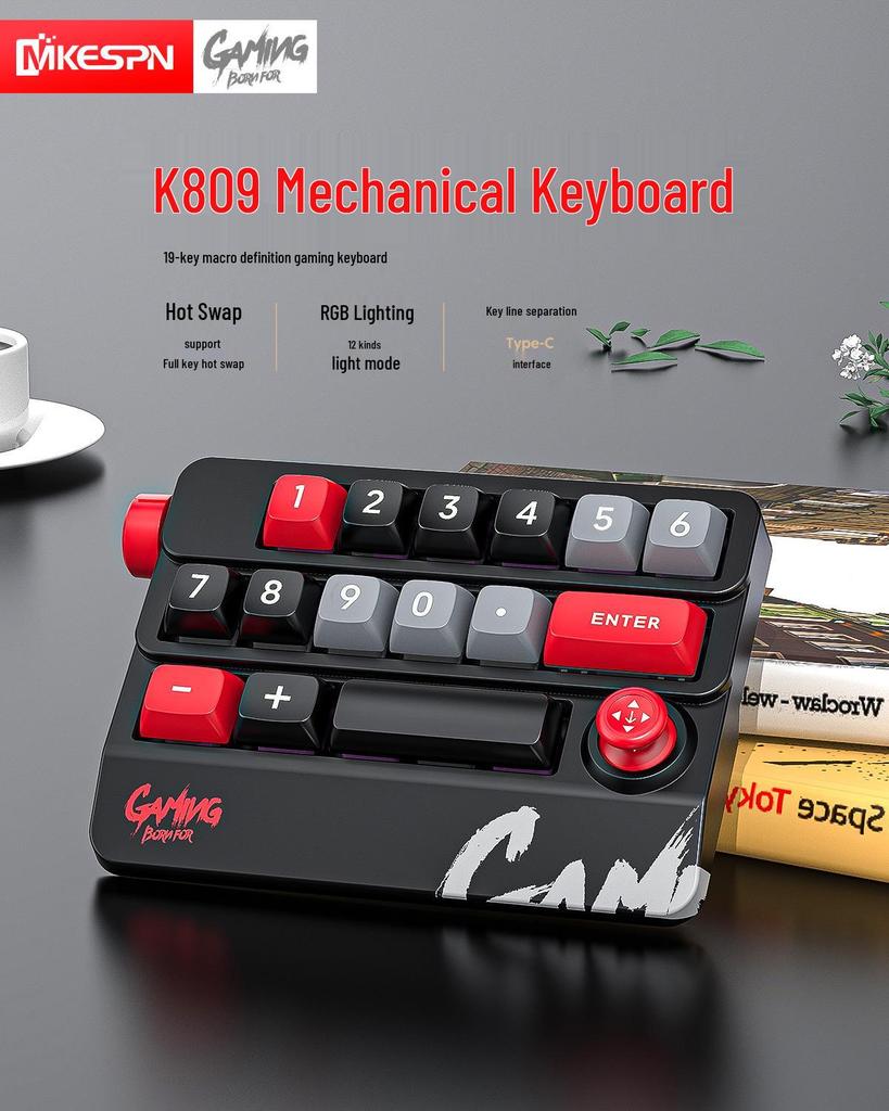 Mechanical Mini Keyboard with Hot-Swappable Red Switches and TYPE-C Wired Connection for Gaming, Office, and Financial Use.
