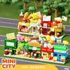 Mini City Food Street Scene Building Blocks Educational Toy Gift for Kids Creative Assembly Model