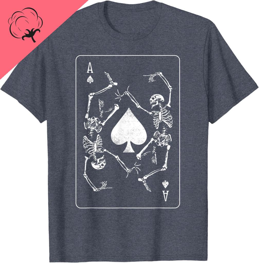 New Fashion Summer Goth Punk Ace Of Spades Card Gambler Skeleton Tshirt Cotton Vintage Unisex Women Streetwear Clothes
