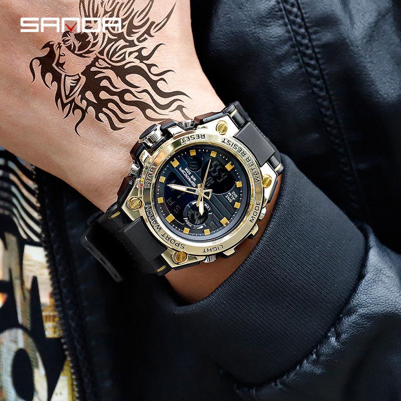 Sanda Men's Multifunctional Dual Display Luminous Waterproof Sports Watch for Teens